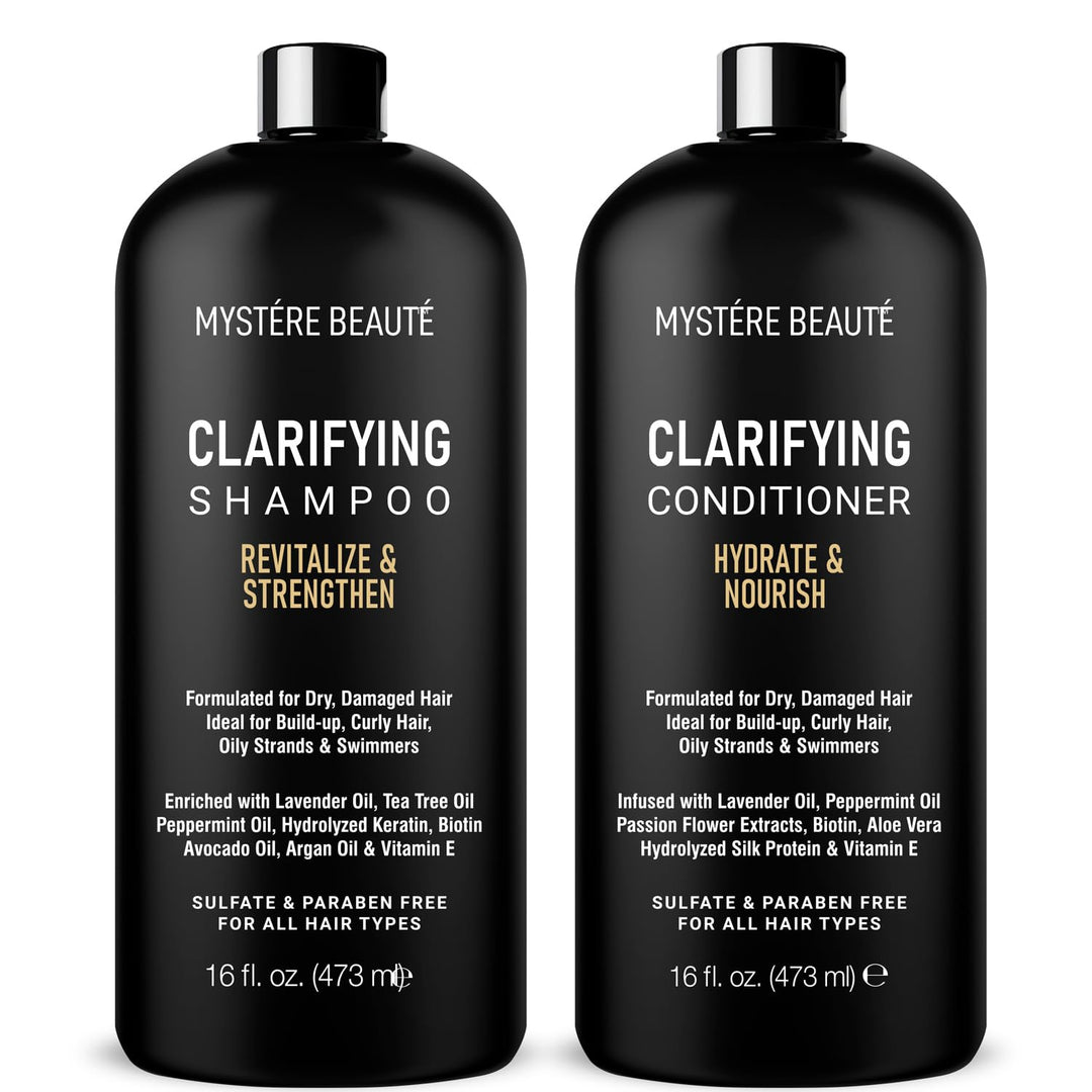 Clarifying Shampoo and Conditioner Set- Hydrating, Calming & Removes Buildup, for All Hair Types, Clarifying Cleanse for Dirt, Oil & Hard Water Buildup, for Men Women - 16 Fl Oz Each