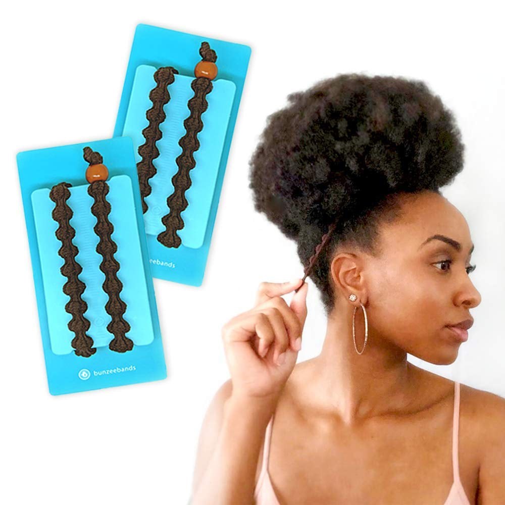 Large Hair Band for Thick, Curly, Natural Hair - Cushioned No Damage HNO HEADACHES – Tired of the scalp tension and pain caused by other hair rubber bands? Bunzees woven cushions absorb and alleviate most of the pulling, yanking and tuBraids, Pineapple Hair - Afro Puff Ponytail Holder - Adjustable, Extra Stretchy (Black 2Pk)