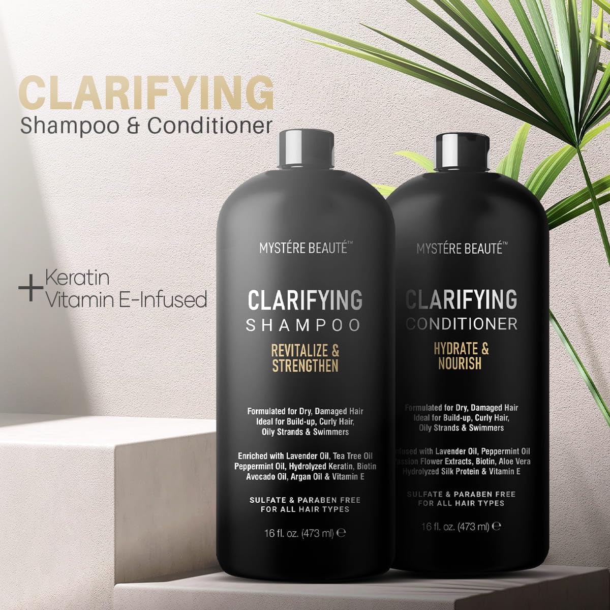 Clarifying Shampoo and Conditioner Set- Hydrating, Calming & Removes Buildup, for All Hair Types, Clarifying Cleanse for Dirt, Oil & Hard Water Buildup, for Men Women - 16 Fl Oz Each