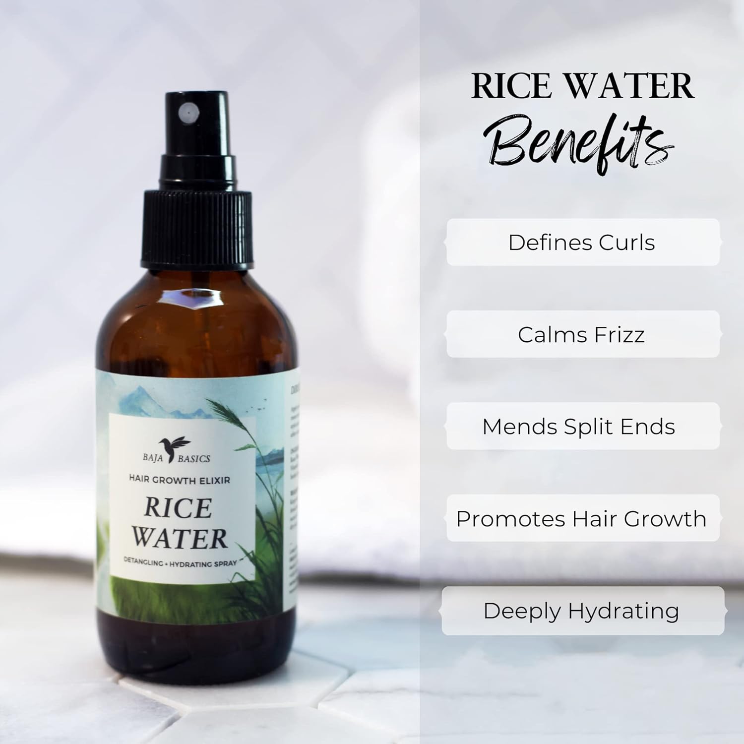 Rice Water for Hair Growth by , Thickness, Strength, Shine - Natural Leave-In Conditioner for Scalp, Dry Split End Moisturizer - Mist Spray for Curly, Straight, Thick, Thin Hair 4Oz