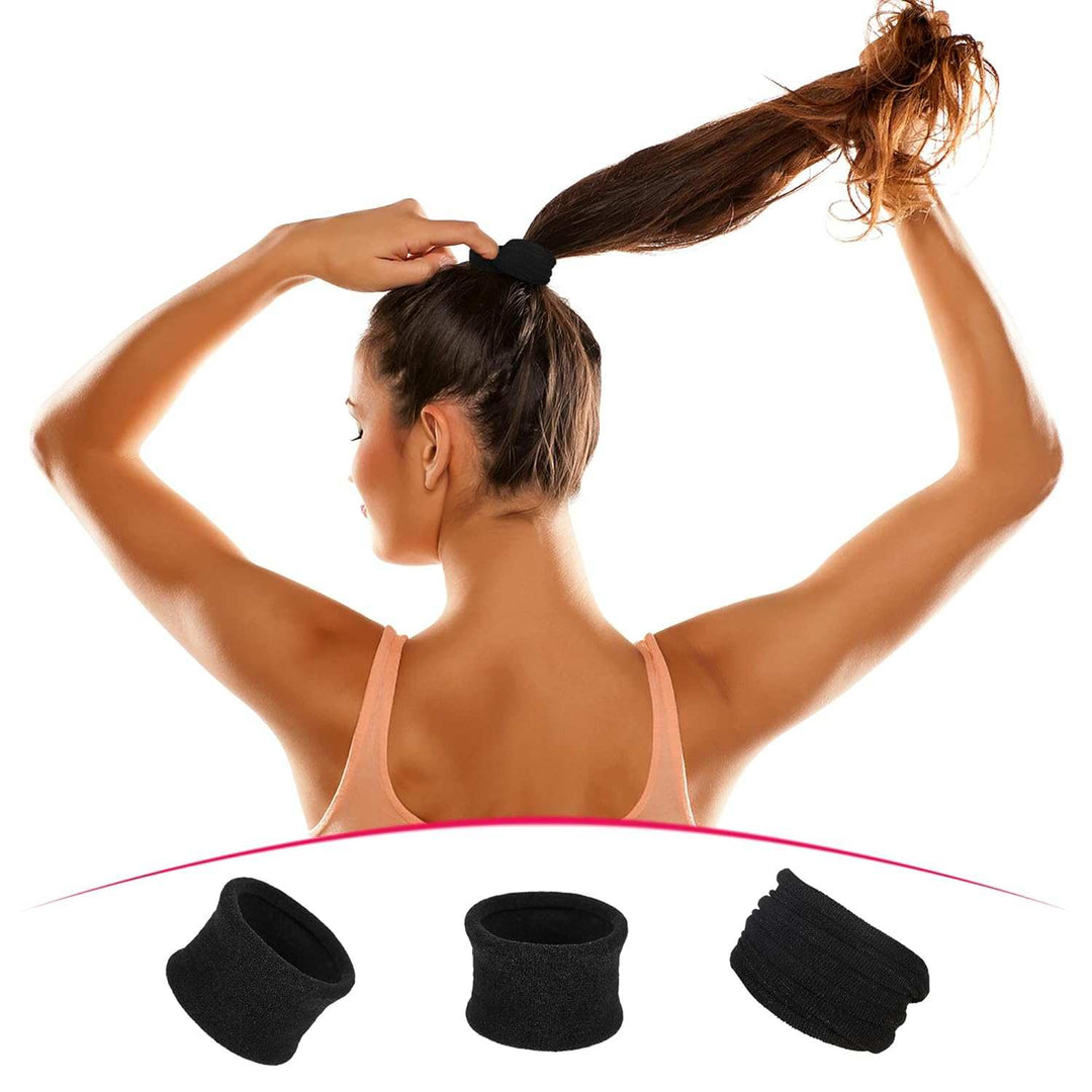  20 Pieces Large Cotton Stretch Hair Ties Bands Rope Ponytail Holders Headband for Thick Heavy or Curly Hair, 6.5 Cm in Diameter (Black)