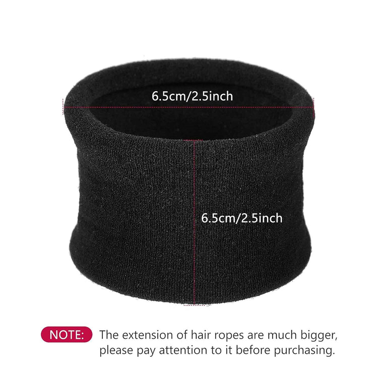 20 Large Cotton Stretch Hair Ties - Thick Hair, 6.5 cm Diameter (Black)