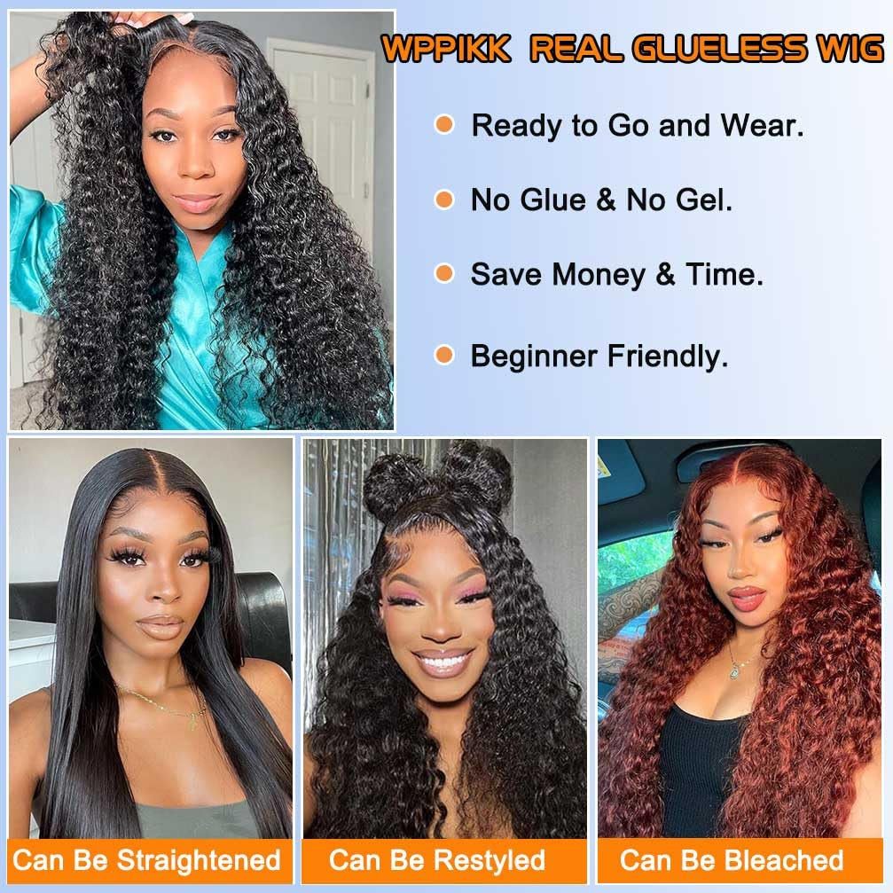 Wear and Go Glueless Wigs Human Hair Pre Plucked Pre Cut Deep Wave Lace Front Wigs 