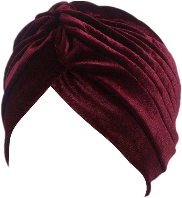 Pleated Stretch Ruffle Women'S Velvet Chemo Turban Hat Wrap Cover