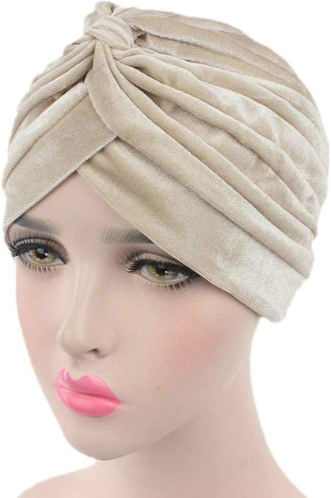 Pleated Stretch Ruffle Women'S Velvet Chemo Turban Hat Wrap Cover