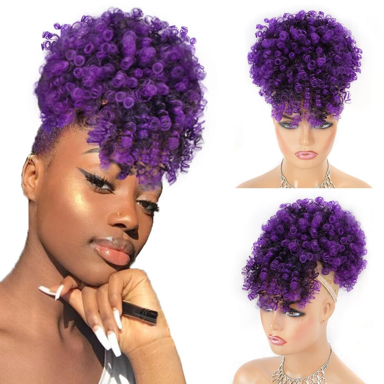 Afro Puff Drawstring Ponytail with Bangs Pineapple Updo