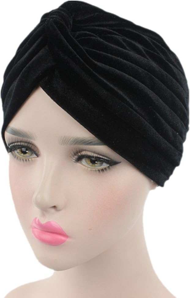 Pleated Stretch Ruffle Women'S Velvet Chemo Turban Hat Wrap Cover