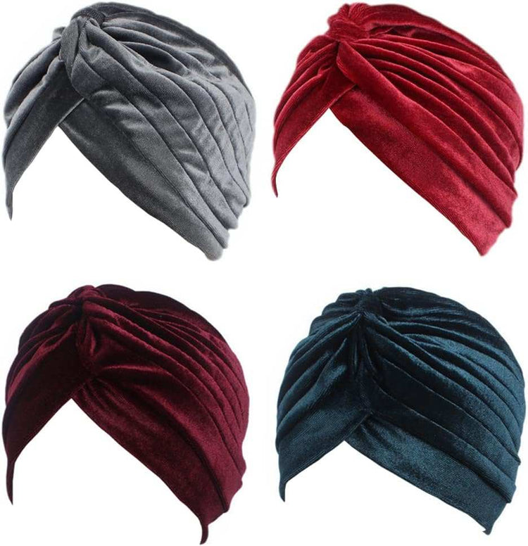 Pleated Stretch Ruffle Women'S Velvet Chemo Turban Hat Wrap Cover