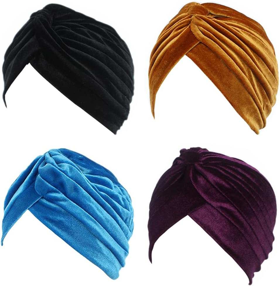 Pleated Stretch Ruffle Women'S Velvet Chemo Turban Hat Wrap Cover