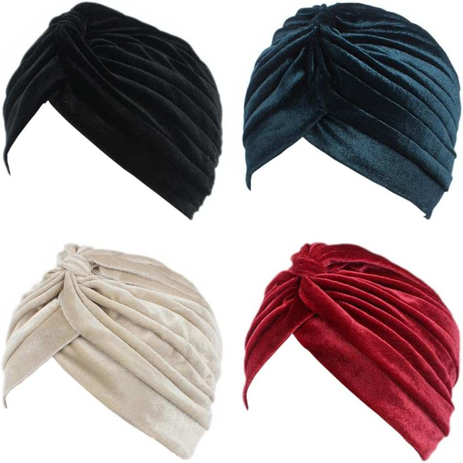 Pleated Stretch Ruffle Women'S Velvet Chemo Turban Hat Wrap Cover