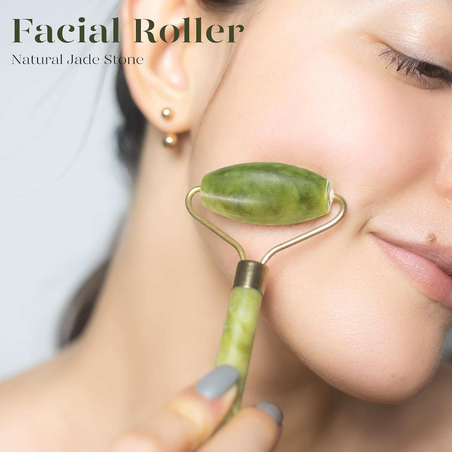 Jade Roller & Gua Sha, Face Roller, Facial Beauty Roller Skin Care Tools, Self Care Gift for Men Women, Massager for Face, Eyes, Neck, Relieve Fine Lines and Wrinkles - Green