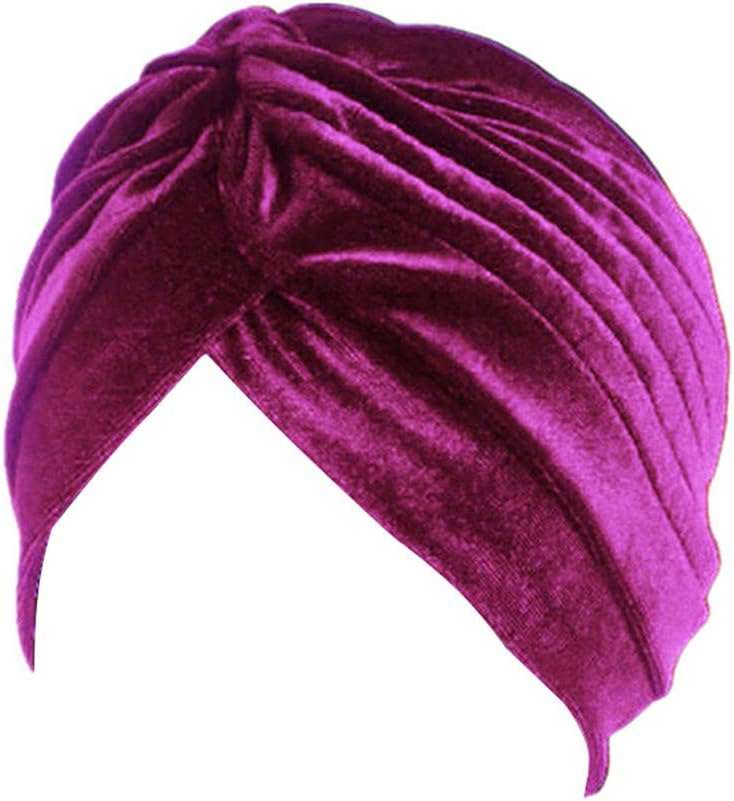 Pleated Stretch Ruffle Women'S Velvet Chemo Turban Hat Wrap Cover