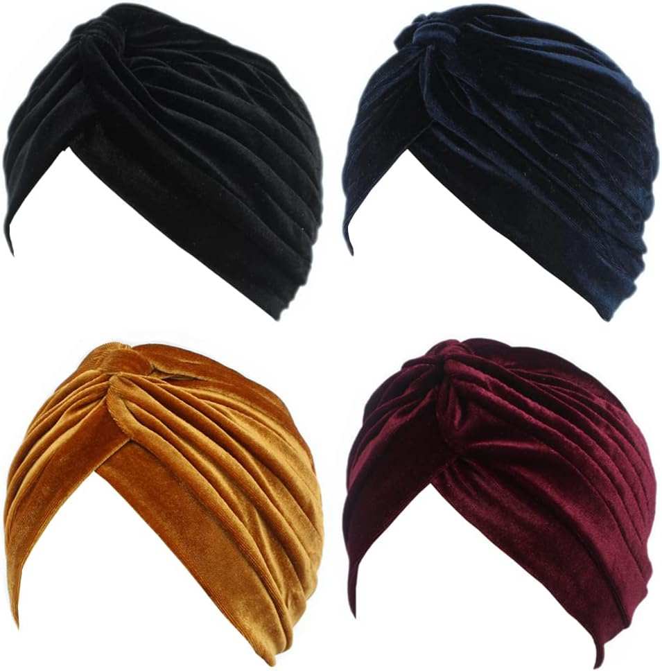 Pleated Stretch Ruffle Women'S Velvet Chemo Turban Hat Wrap Cover