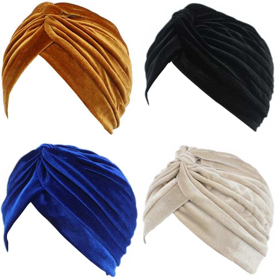 Pleated Stretch Ruffle Women'S Velvet Chemo Turban Hat Wrap Cover