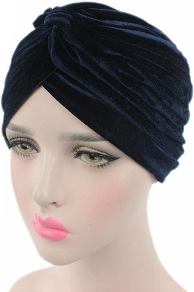 Pleated Stretch Ruffle Women'S Velvet Chemo Turban Hat Wrap Cover