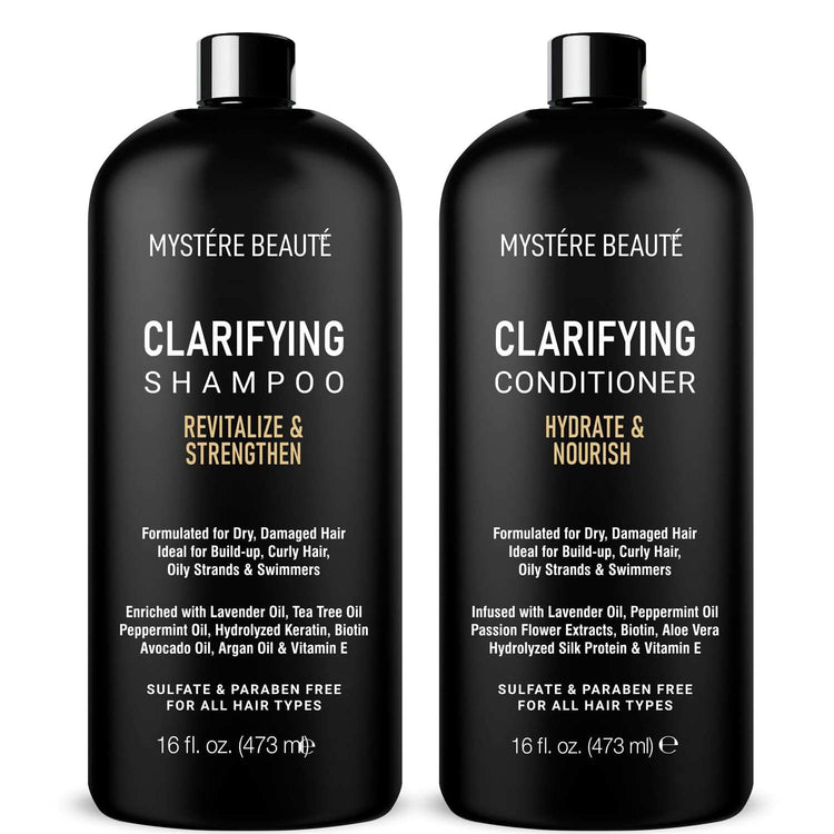 Clarifying Shampoo and Conditioner Set- Hydrating, Calming & Removes BEffective Build-Up Removal: This Clarifying Shampoo and Conditioner Set effectively combats product build-up, chlorine, and environmental impurities. It's the go-to Conditioner Set- Hydrating, Calming & Removes Buildup,