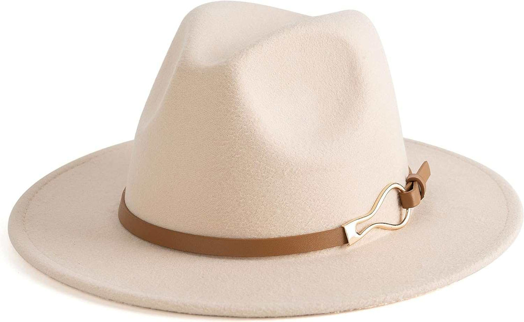 Fashion Women Wide Brim Fedora Floppy Panama Hat with Belt Buckle