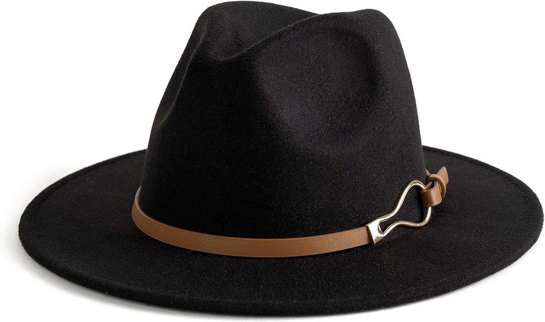 Fashion Women Wide Brim Fedora Floppy Panama Hat with Belt Buckle