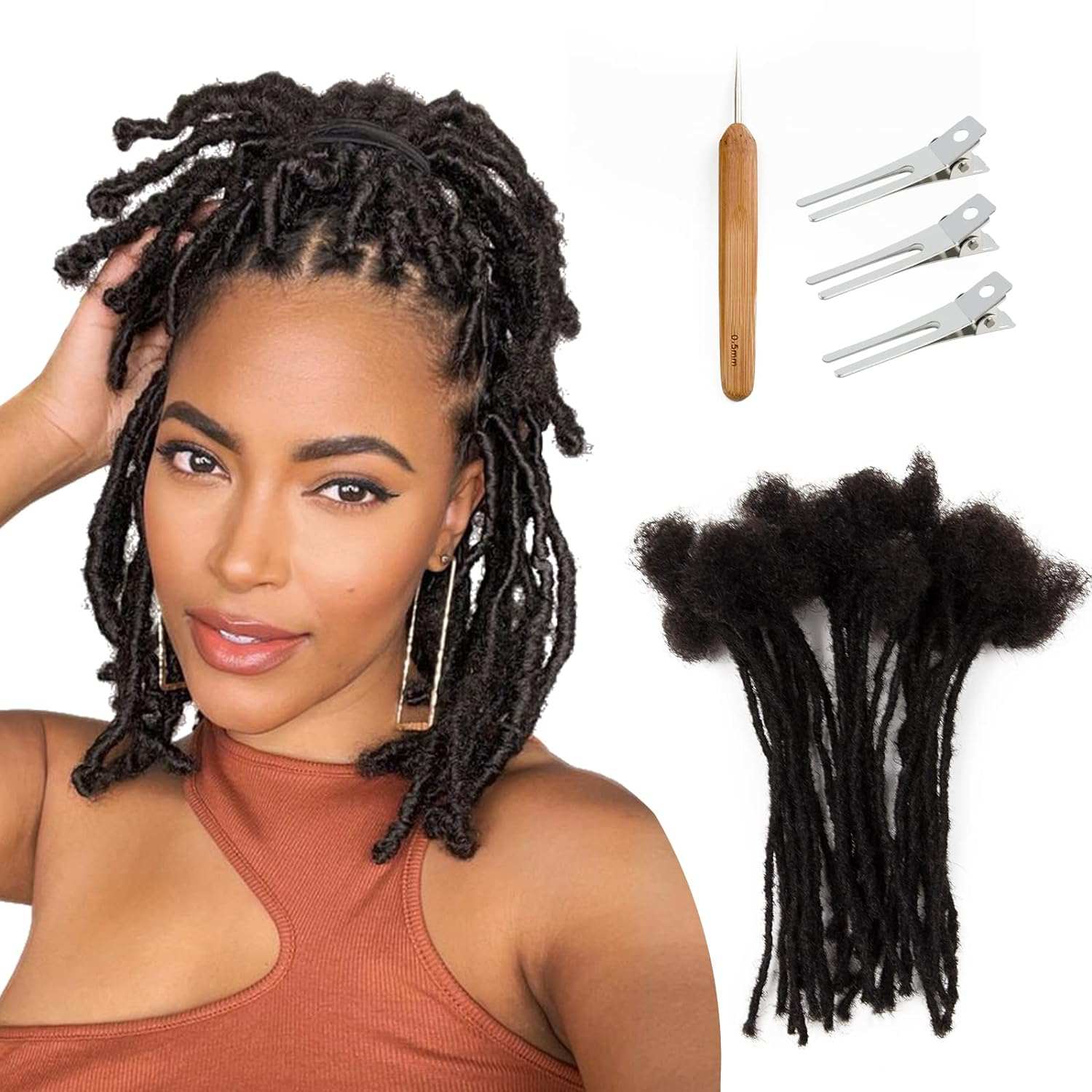 10 Inch 4Cm Width Jumbo Locs 100% Handmade Human Hair Dreadlock Extensions for Man Women Natural Black Dreads Can Be Dyed and Bleached, with Needle and Comb (10 Wick)