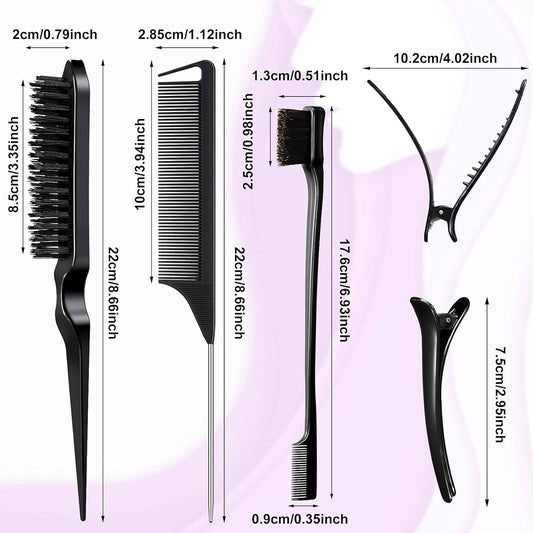 6 Pieces Hair Edge Brush with Rat Tail Comb Double Sided Control Hair Comb  Hair Edge Brush Comb for Women Girls Beauty Natural Styling Hair Edge