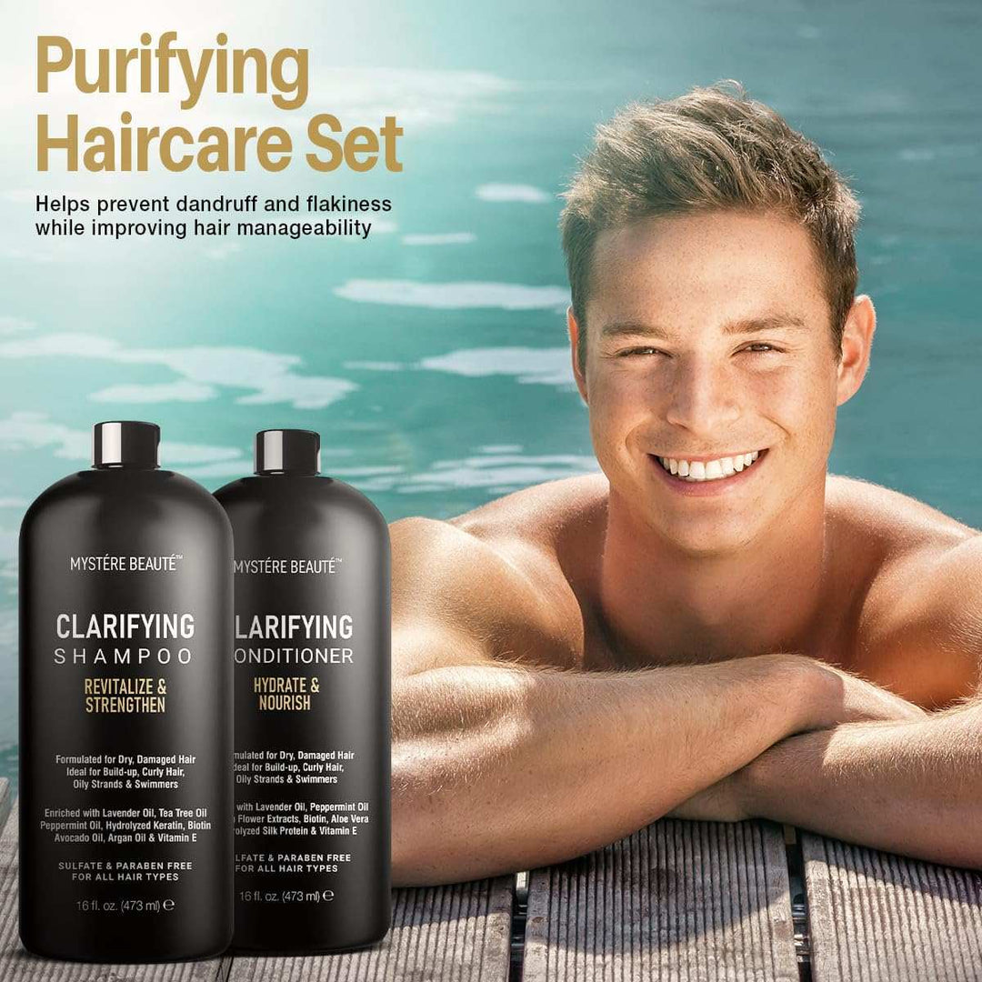 Clarifying Shampoo and Conditioner Set- Hydrating, Calming & Removes BEffective Build-Up Removal: This Clarifying Shampoo and Conditioner Set effectively combats product build-up, chlorine, and environmental impurities. It's the go-to Conditioner Set- Hydrating, Calming & Removes Buildup,