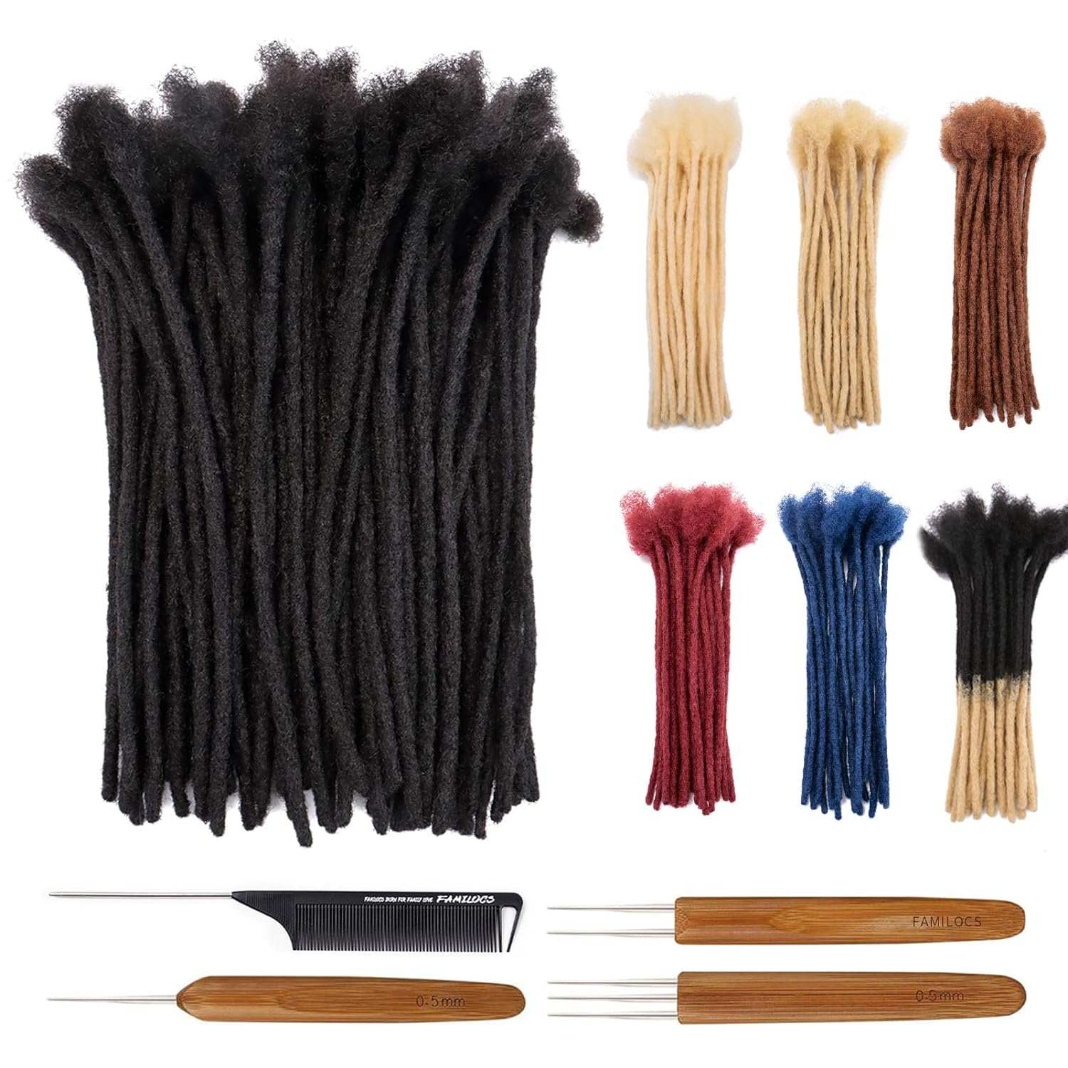 10 Inch 4Cm Width Jumbo Locs 100% Handmade Human Hair Dreadlock Extensions for Man Women Natural Black Dreads Can Be Dyed and Bleached, with Needle and Comb (10 Wick)