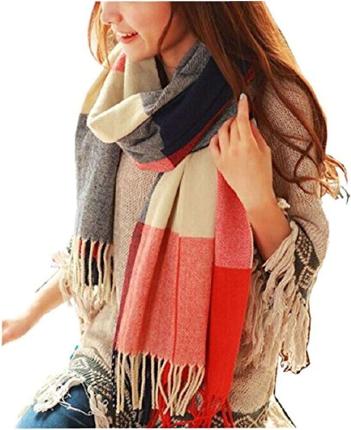 Womens Scarf Fashion Long Plaid Shawls Wraps Big Grid Winter Warm Lattice Large Scarves Gifts