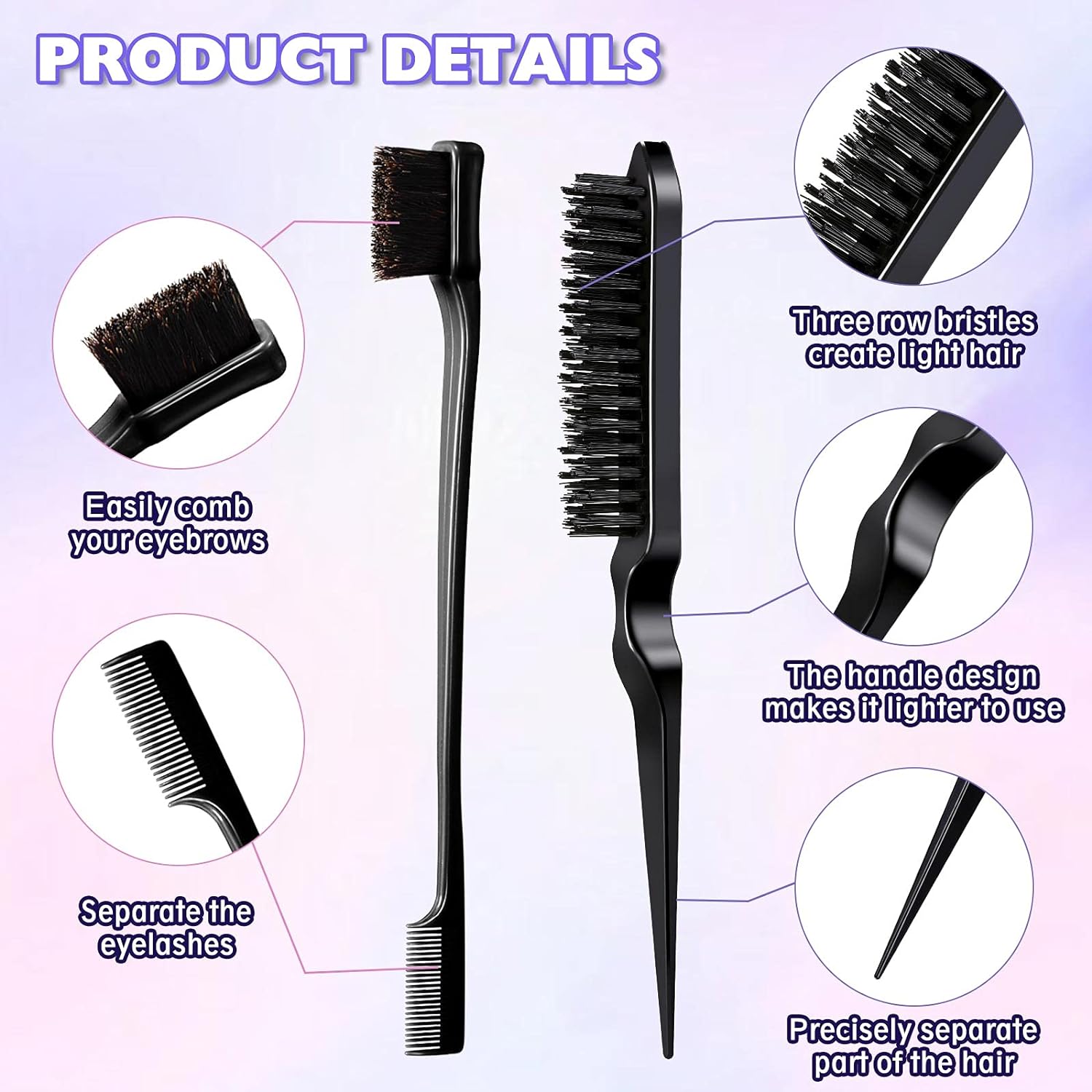 10 Pieces Hair Styling Comb Set Teasing Hair Brush Triple Teasing Comb Rat  Tail Combs Edge