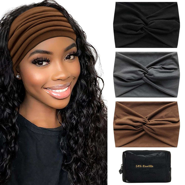 Wide Boho Headbands for Women Extra Large Turban Headband Hairband Hai【Extra Wide Headband】The headband measures: 9.8in*7.08in and can be stretched to 13in, it is stretchy and easy to meet your specific elastic needs, suitable for womeWomen Extra Large Turban Headband Hairband Hair Twisted Knot Accessories 3 Pack