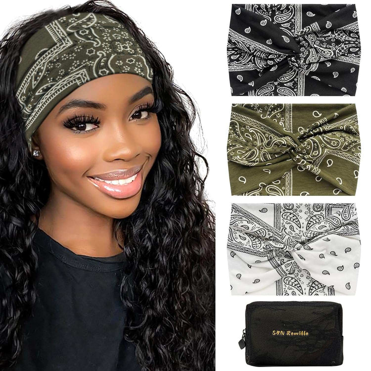 Wide Boho Headbands for Women Extra Large Turban Headband Hairband Hai【Extra Wide Headband】The headband measures: 9.8in*7.08in and can be stretched to 13in, it is stretchy and easy to meet your specific elastic needs, suitable for womeWomen Extra Large Turban Headband Hairband Hair Twisted Knot Accessories 3 Pack