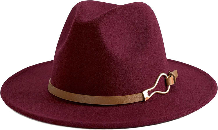 Fashion Women Wide Brim Fedora Floppy Panama Hat with Belt Buckle