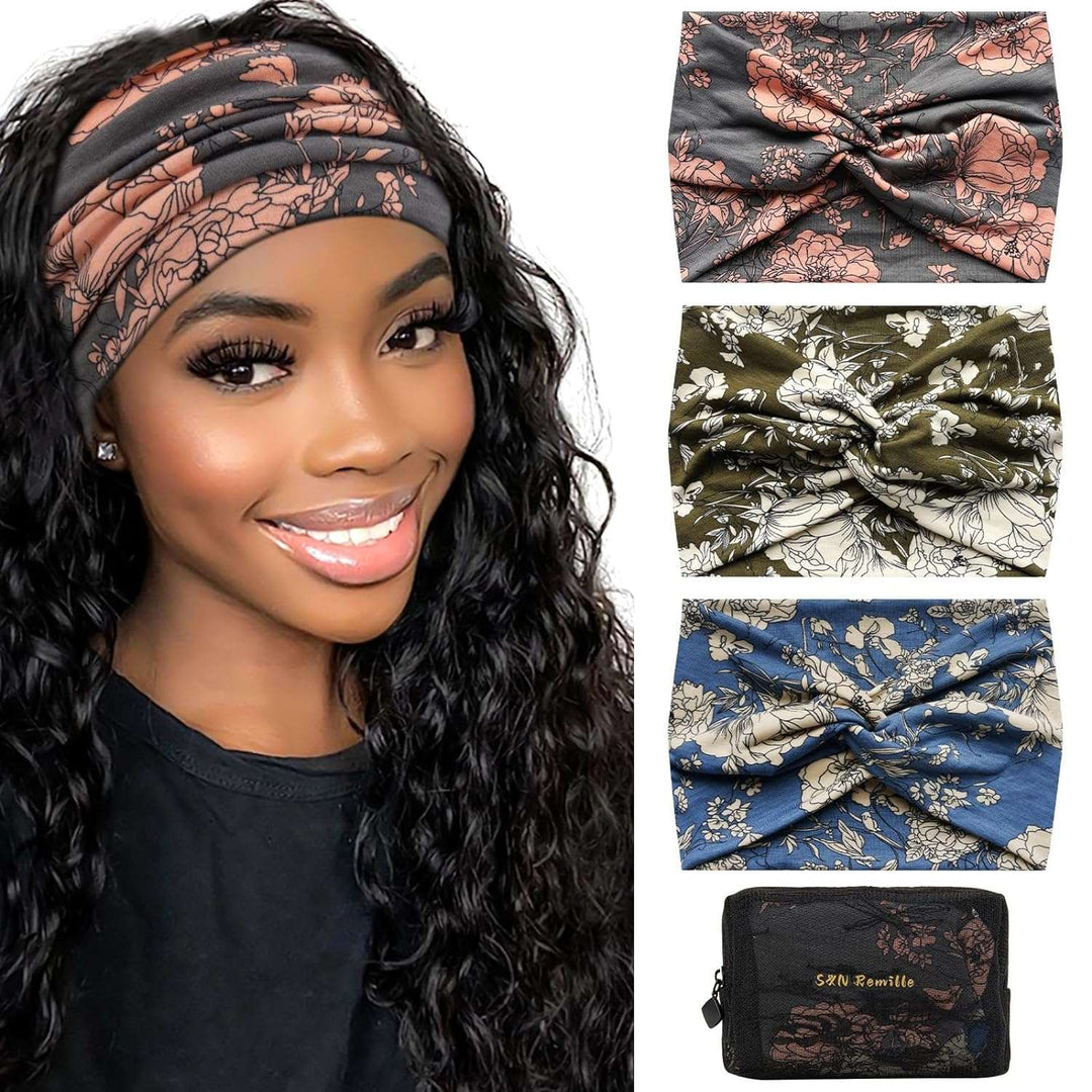 Wide Boho Headbands for Women Extra Large Turban Headband Hairband Hai【Extra Wide Headband】The headband measures: 9.8in*7.08in and can be stretched to 13in, it is stretchy and easy to meet your specific elastic needs, suitable for womeWomen Extra Large Turban Headband Hairband Hair Twisted Knot Accessories 3 Pack