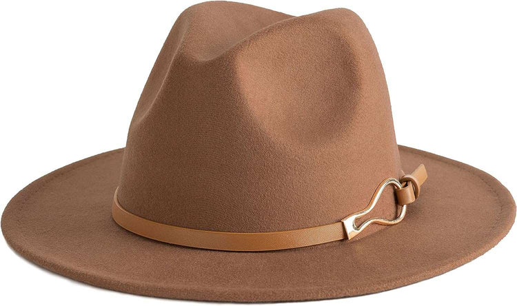 Fashion Women Wide Brim Fedora Floppy Panama Hat with Belt Buckle