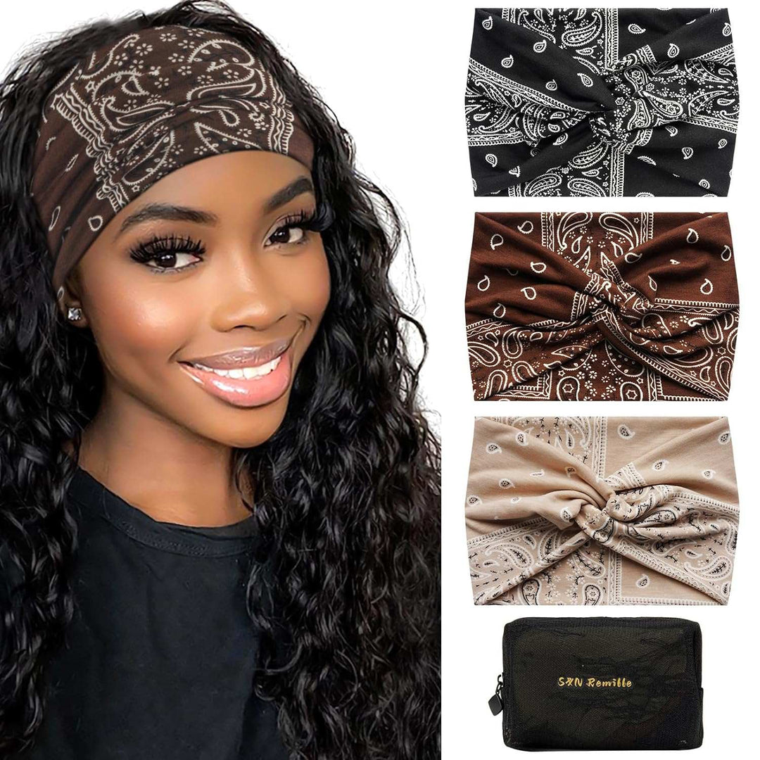 Wide Boho Headbands for Women Extra Large Turban Headband Hairband Hai【Extra Wide Headband】The headband measures: 9.8in*7.08in and can be stretched to 13in, it is stretchy and easy to meet your specific elastic needs, suitable for womeWomen Extra Large Turban Headband Hairband Hair Twisted Knot Accessories 3 Pack