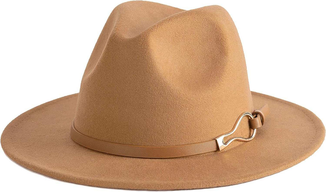 Fashion Women Wide Brim Fedora Floppy Panama Hat with Belt Buckle