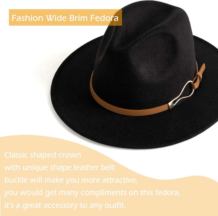 Fashion Women Wide Brim Fedora Floppy Panama Hat with Belt Buckle