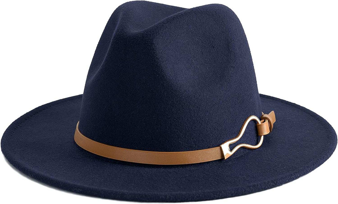 Fashion Women Wide Brim Fedora Floppy Panama Hat with Belt Buckle