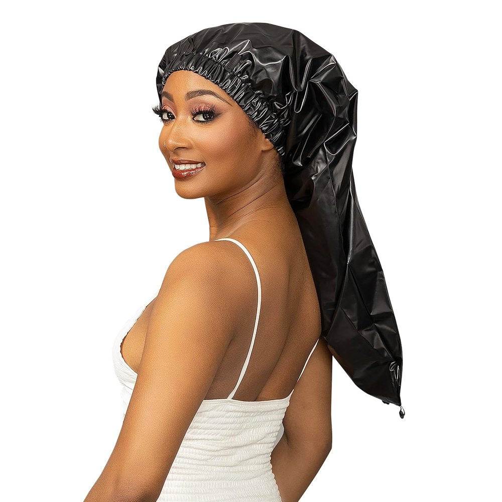 Black Shower Cap Waterproof, X-Long 30" X 9" for Adult, Females, Extra Long Hair, Braids, Locs