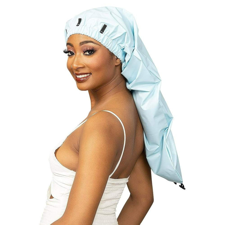 Black Shower Cap Waterproof, X-Long 30" X 9" for Adult, Females, Extra Long Hair, Braids, Locs