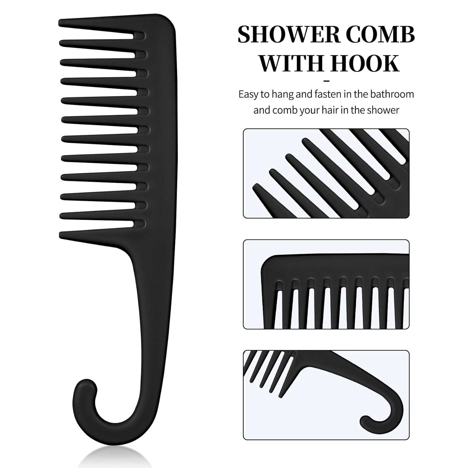 3PCS Wide Tooth Comb and Large Detangler Comb, Shower Comb with Hook,H【Handleless Wide Tooth Hair Comb】: This comb is the right size, easy to grip, easy to carry for travel, can easily fit in your bag without adding weight burden, you Large Detangler Comb, Shower Comb