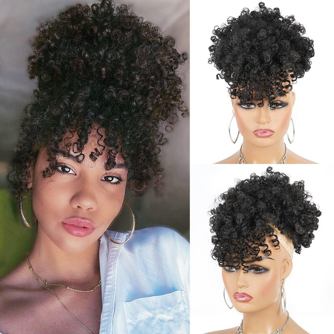 Afro Puff Drawstring Ponytail with Bangs Pineapple Updo