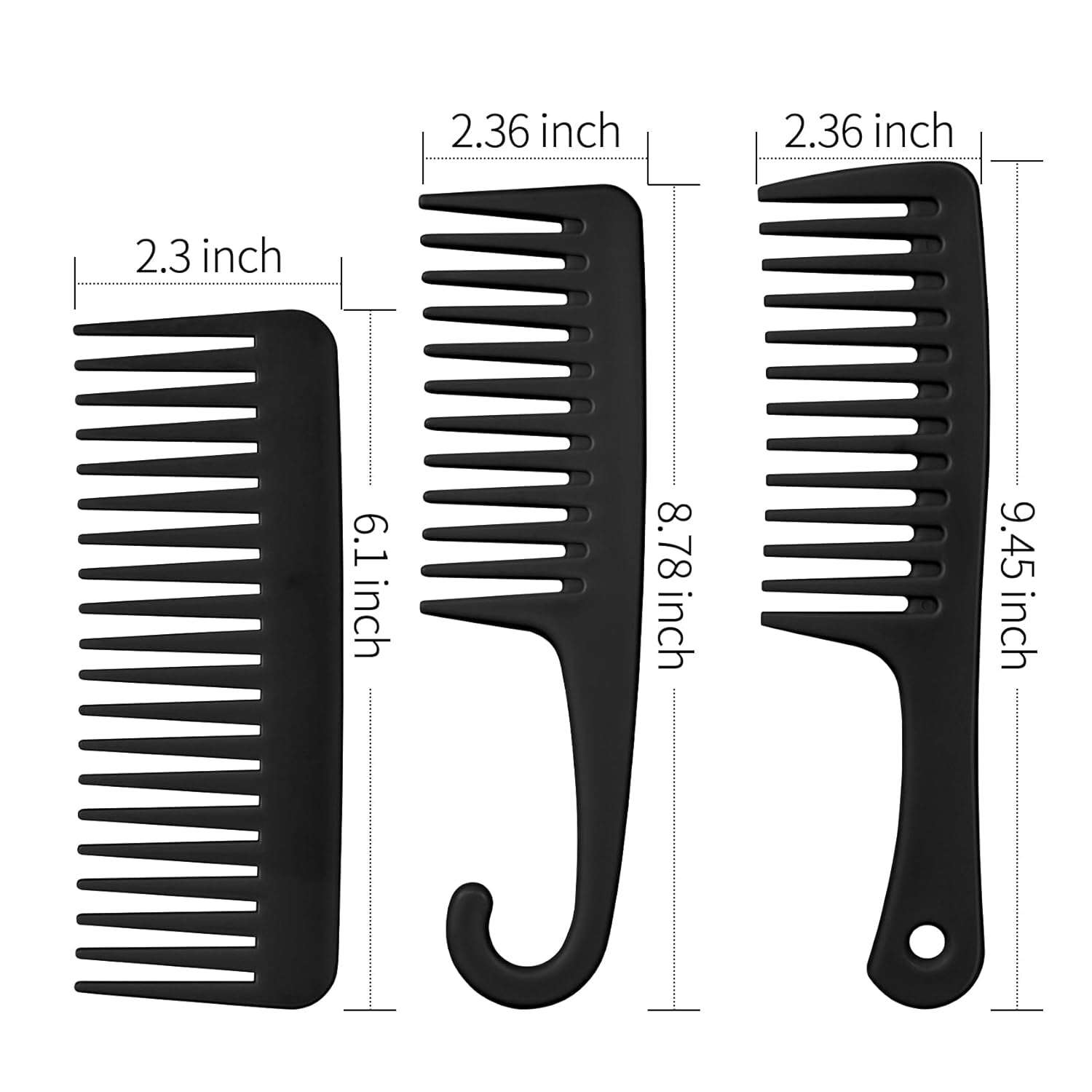 3PCS Wide Tooth Comb and Large Detangler Comb, Shower Comb with Hook,H【Handleless Wide Tooth Hair Comb】: This comb is the right size, easy to grip, easy to carry for travel, can easily fit in your bag without adding weight burden, you Large Detangler Comb, Shower Comb