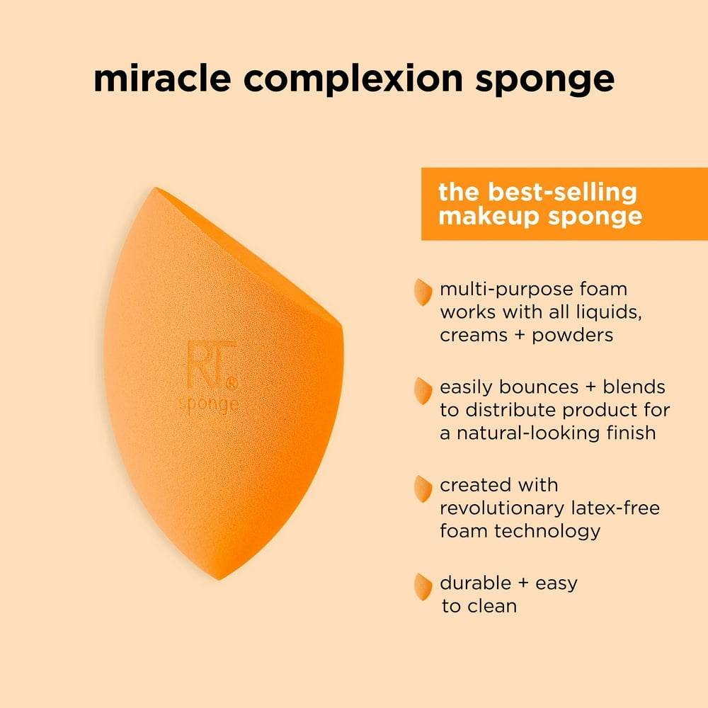 Miracle Complexion Makeup Sponge, Makeup Sponge for Foundation, Orange, 2 Count